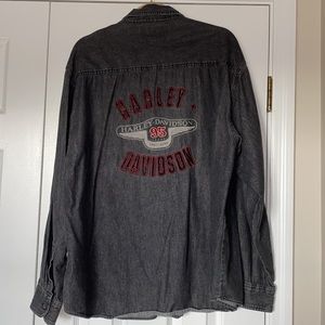 Harley Davidson black denim button up shirt, xl